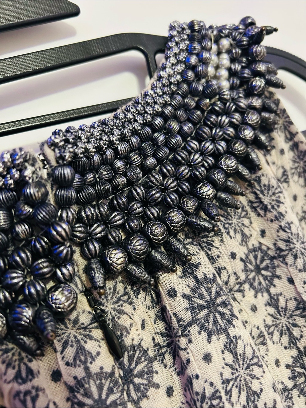 Gryphon NY Beaded Collar Mixed Print Dress Silk Lining - Picture 8 of 12